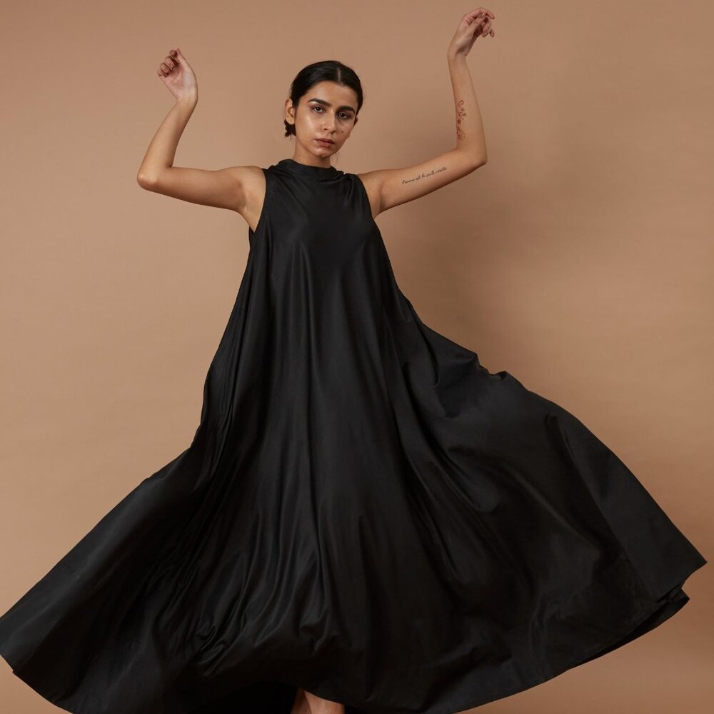 Turn Black  Silk Cotton Dress - MoonDance long dress